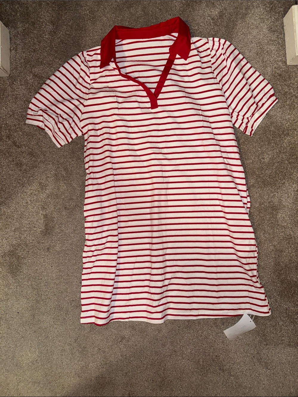 Imily Bela Red & White Striped Polo Dress with Contrast Collar